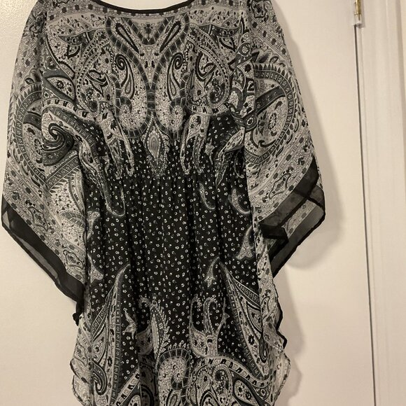 Speed Control New York 1970's Inspired Black Gray Paisley Boho Kaftan Dress - Picture 5 of 7